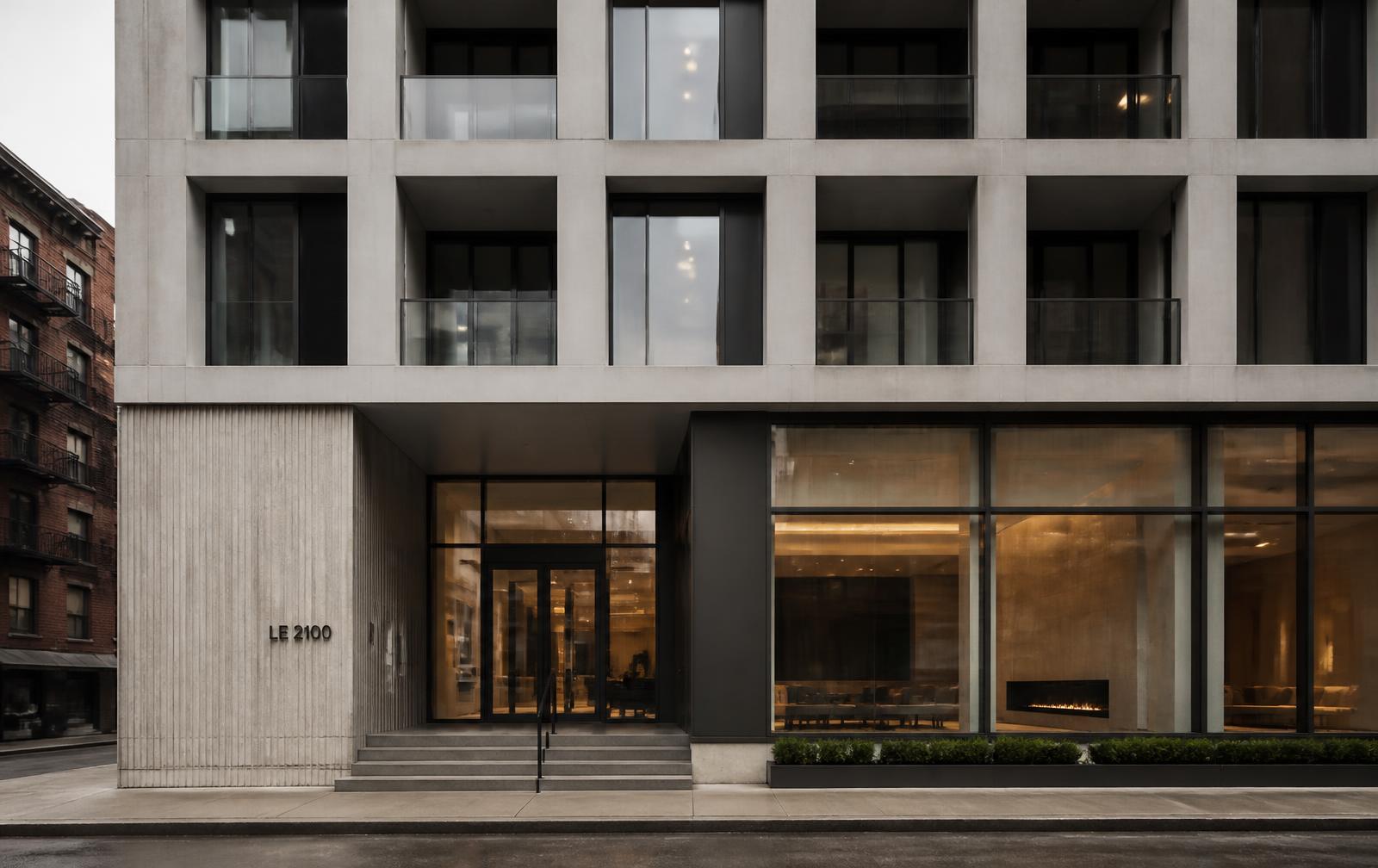 Façade d'un bâtiment moderne en béton et verre en milieu urbain — image représentative