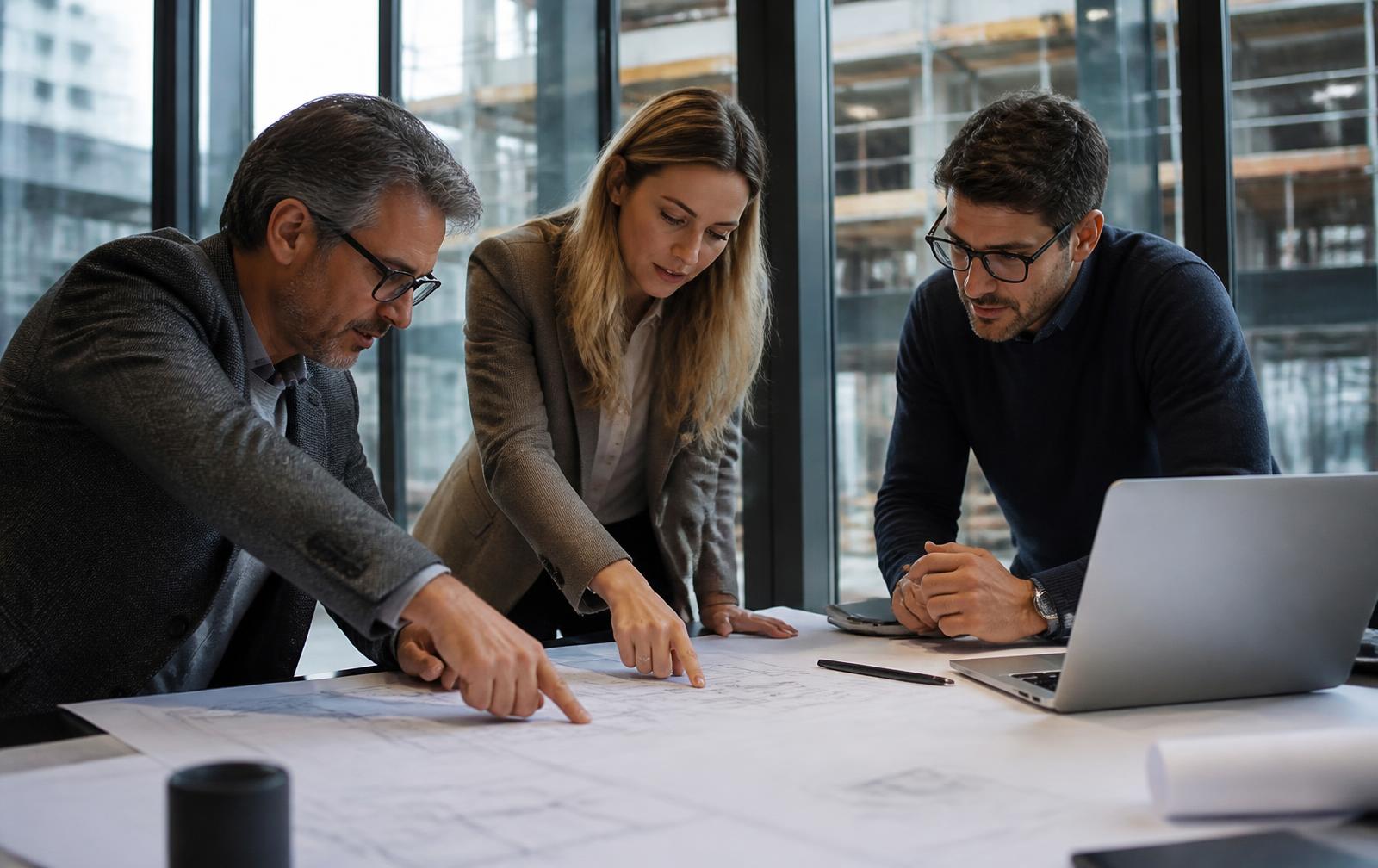 Réunion de coordination autour de plans de construction — image représentative